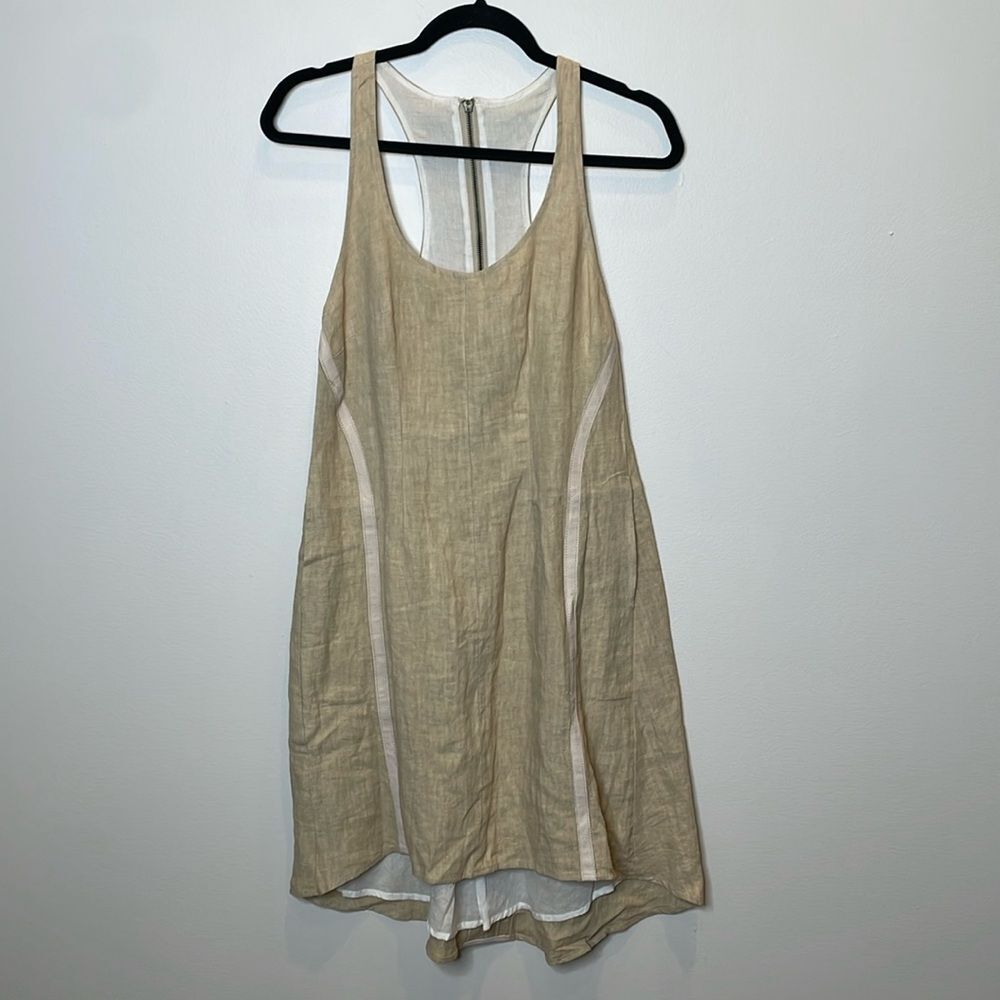 Illia Linen Dress with Leather Trim Size 2